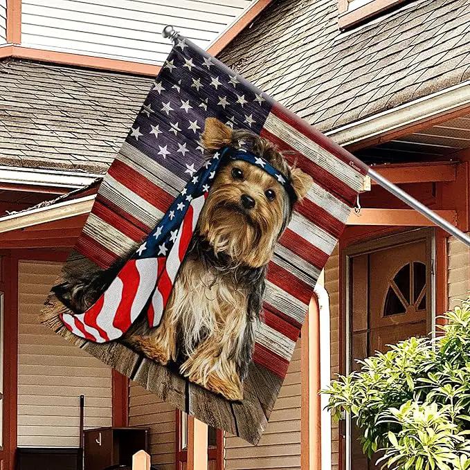 Patriot American Dog Flags - Charming Yorkshire Terrier Dog Double Sided Flag - 4th Of July Decorations for Home, Outside, House Flag 30x40 Heavy Duty Canvas, Decorative Indoor Outdoor Flag by GreenHaven Gardens