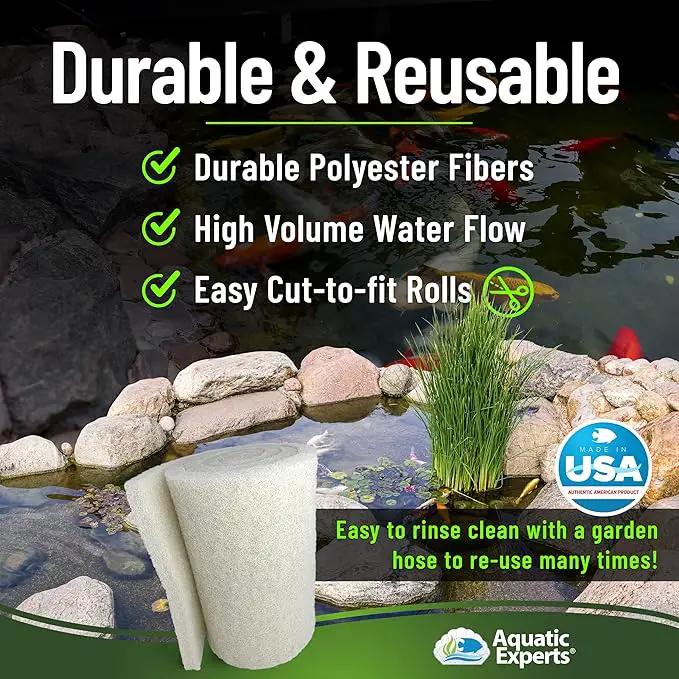 Classic Koi Pond Filter Pad FINE - White Bulk Roll Pond Filter Media, Ultra-Durable Pond Filters for Outdoor Ponds, Reusable Fish Pond Filter Material, USA, Aquatic Experts (3/4" - 1" x 12" x 72") by GreenHaven Gardens