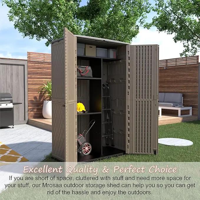 Sheds & Outdoor Storage, 52 Cu.ft Vertical Storage with Floor, Cabinet Waterproof for Garage Pool Bike Shed, Garden , Coffee Brown by GreenHaven Gardens