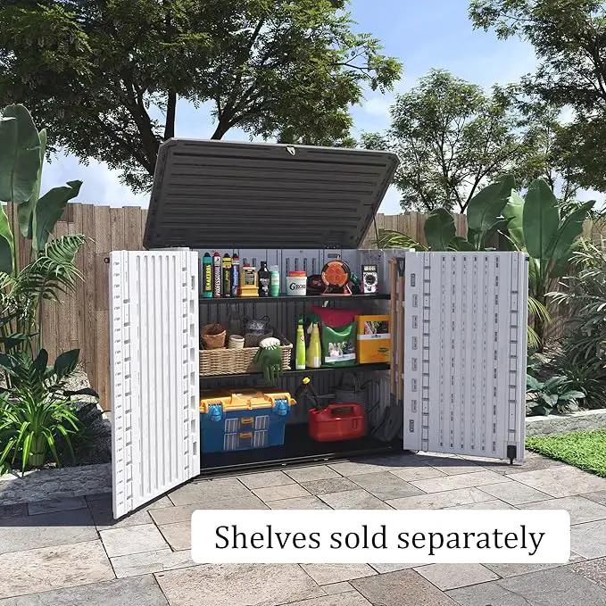 HOMSPARK Storage Shed Weather Resistance, Multi-Purpose Outdoor Storage Cabinet for Backyards and Patios, Horizontal Storage Shed for Lawnmower, Patio Accessories (White 1, Large - 26 cu.ft) by GreenHaven Gardens