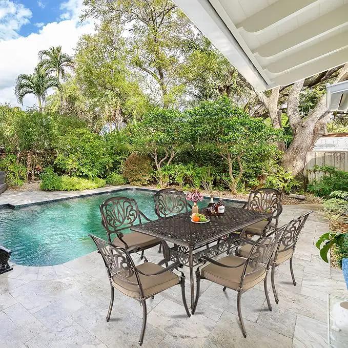 Outvita 59inch Patio Dinning Table, Outdoor Cast Aluminum Large Rectangle Table with Umbrella Hole and Antique Design for Backyard Pool Balcony Deck by GreenHaven Gardens