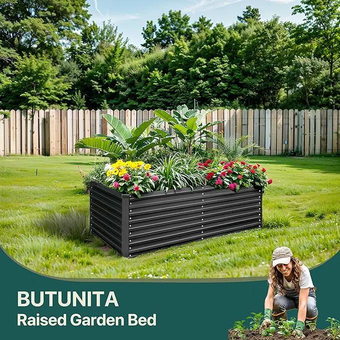 Raised Garden Bed 6x3x2ft, Galvanized Raised Garden Beds Outdoor for Vegetables Flowers Herbs, Steel Large Deep Planter Box, Tall Raised Garden Bed with 3ftx30ft Weed Barrier Fabric and Glove, Black by GreenHaven Gardens