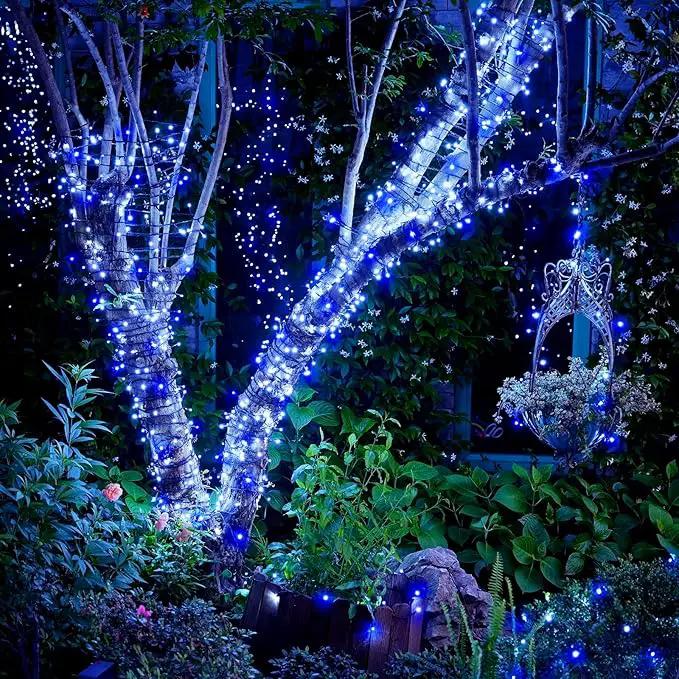 JMEXSUSS 250LED Christmas String Lights 91.5ft Extendable Green Wire Christmas Lights Outdoor Waterproof, 8 Modes LED String Lights Indoor for Tree Wedding Party Garden Patio Decoration, Blue & White by GreenHaven Gardens
