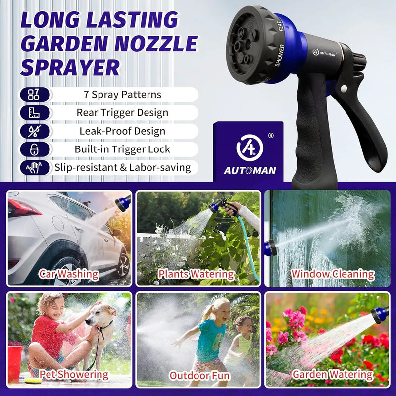 AUTOMAN Garden Hose Nozzle, Water Sprayer Nozzle with 7 Adjustable Watering Patterns,Slip Resistant Nozzle for Plants,Lawn,Washing Cars,Window Cleaning,Showering Pets & Outdoor Fun. by GreenHaven Gardens