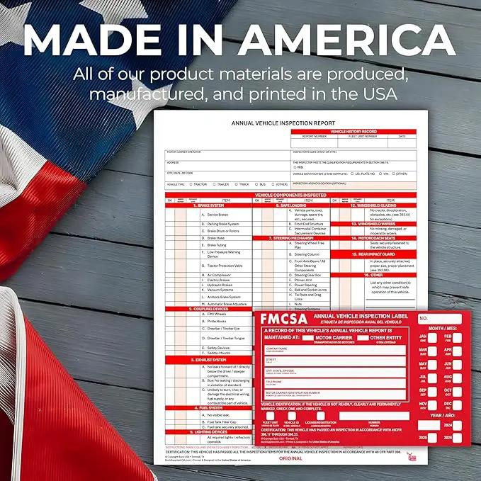 25 Pack Buck 3-Ply Carbonless Annual Vehicle Inspection Report Forms with Red Aluminum FMCSA Adhesive Labels with Punch Boxes, FMCSA & DOT Compliant, Shrinkwrapped Bundle, 8.5" x 11.8" - Made in USA by GreenHaven Gardens