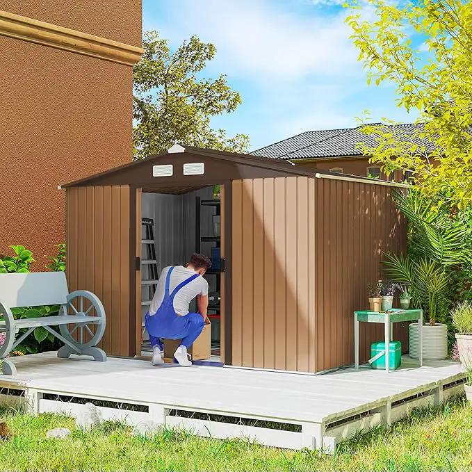 Outsunny 9' x 6' Outdoor Storage Shed, Garden Tool Metal Shed with Foundation Kit, Double Lockable Door, Air Vents and Sloping Roof, for Backyard, Patio, Lawn, Yellow by GreenHaven Gardens