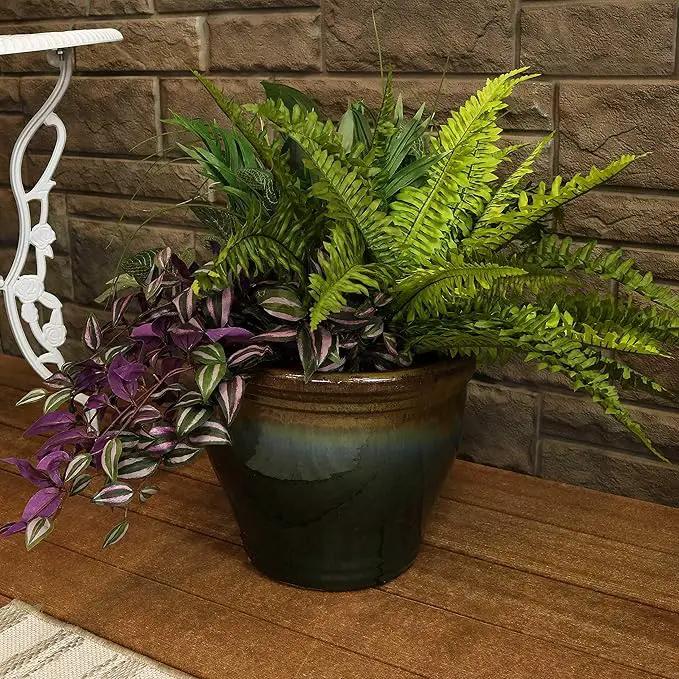 Sunnydaze Studio Large Ceramic Plant Pot - Round Outdoor Glazed Ceramic Planter Pot with Drainage - Forest Lake Green - 14.5" by GreenHaven Gardens