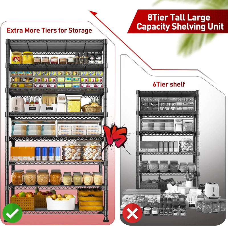 REIBII 8 Tier Metal Shelving 75"H Storage Shelves Tall Wire Shelving Unit Adjustable Detachable Storage Shelves for Laundry Pantry Kitchen Commercial school 1040LBS Storage Rack 75"H X 35"W X 14"D by GreenHaven Gardens