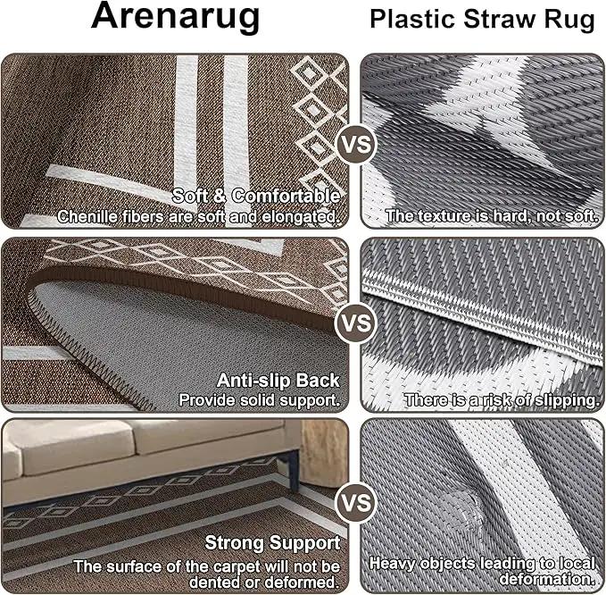 Outdoor Patio Rug, Outside Rectangular Carpet, Moroccan Geometric Rugs, Washable Large Indoor Outdoor Rug Mats for RV, Picnic, Backyard, Deck, Balcony, Porch, Beach 5'x8' by GreenHaven Gardens