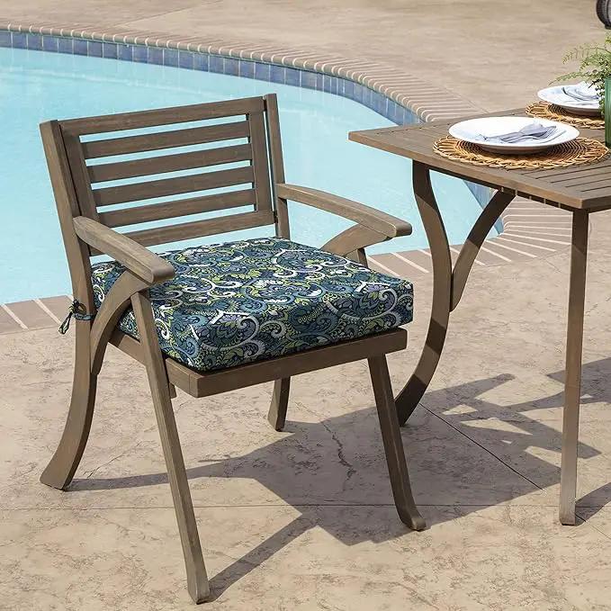 Arden Seat Cushion, 21 x 21, Rain-Proof, Fade Resistant, Cushion for Patio Dining, Adirondack, and Outdoor Chairs Sapphire Aurora Blue Damask by GreenHaven Gardens