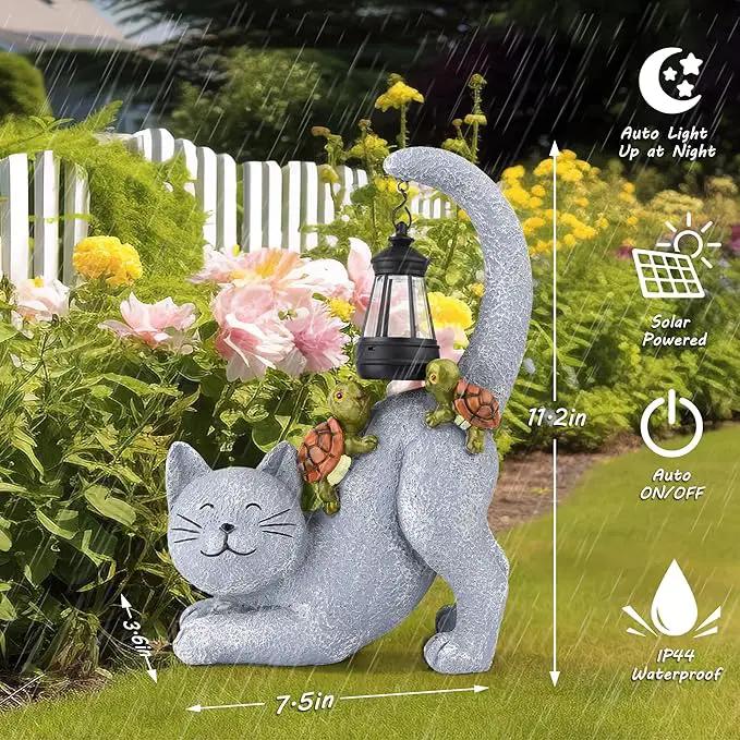 Solar Garden Decor Cat Figurine-Cat Outdoor Statue with Solar Lantern, Loving Turtle Garden Decor for Outside Patio,Porch,Yard, Backyard-Unique Housewarming Gifts for Mom Grandma Women by GreenHaven Gardens