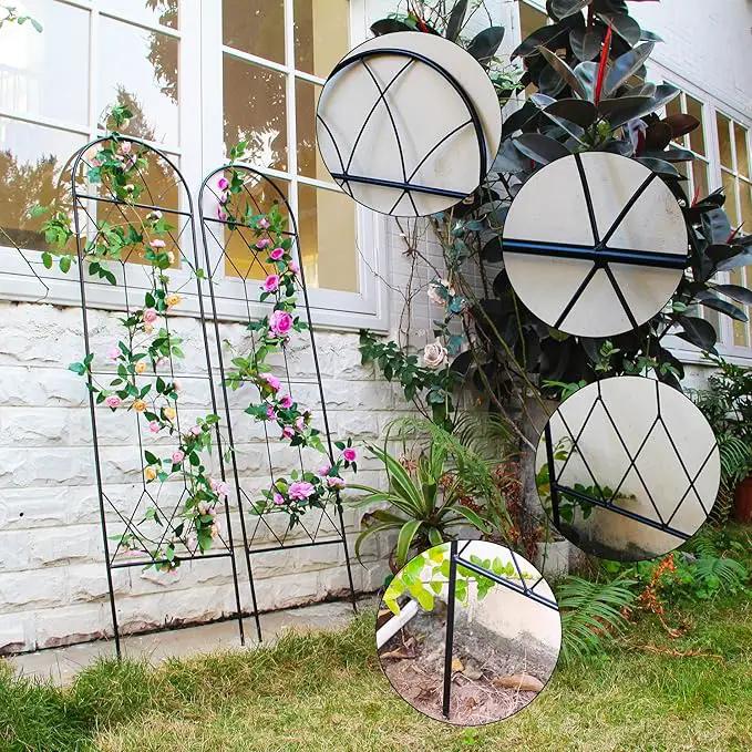 Garden Trellis for Climbing Plants Outdoor 2 Pack 59" H x 15.9" W Unique Design Metal Trellis for Cucumber, Tomatoes, Vines, Flower Beds, Roses - Rust Proof Iron by GreenHaven Gardens