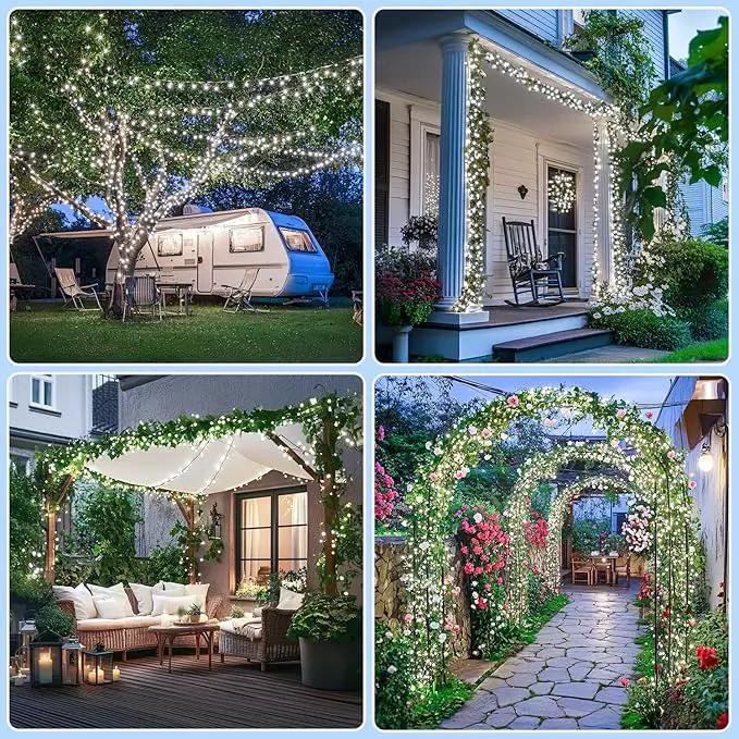 JMEXSUSS 2 Pack White Solar String Lights, Each 100 LED 33ft Green Wire Solar Lights Outdoor Waterproof for Outside Garden Wedding Party Decoration by GreenHaven Gardens
