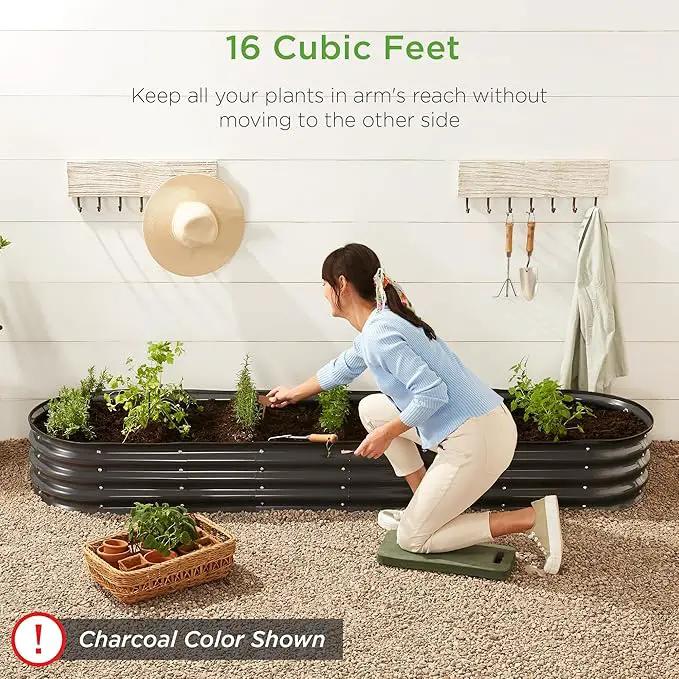 Best Choice Products 8x2x1ft Outdoor Metal Raised Garden Bed, Oval Deep Root Planter Box for Vegetables, Flowers, Herbs, and Succulents w/ 108 Gallon Capacity - Dark Green by GreenHaven Gardens