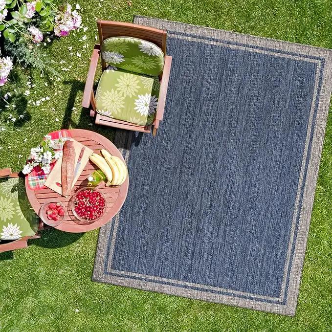 CAMILSON Outdoor Rug, 6x9 Bordered Navy Blue Gray Modern Area Rugs for Indoor and Outdoor Patios, Porches Waterproof Washable Porch Deck Outside Carpet (Bordered Navy, 6 x 9) by GreenHaven Gardens