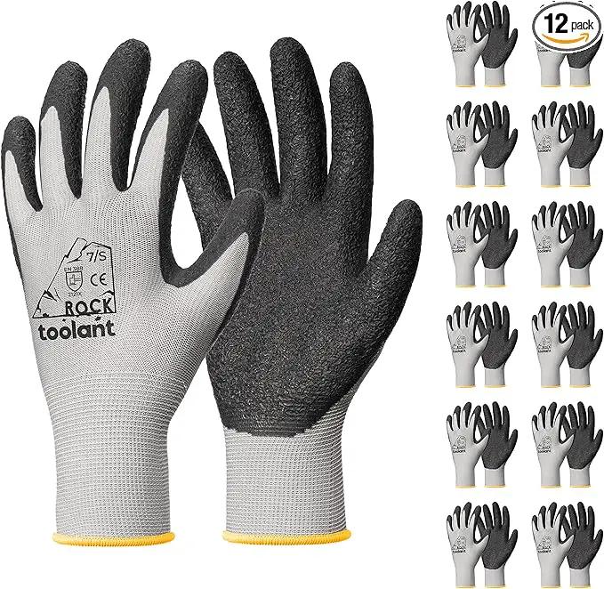 toolant Crinkle Latex Work Gloves Bulk, Rubber Coated Safety Work Gloves for Men and Women, 12 Pairs for Construction, Gardening, Warehouse (Gray, Small) by GreenHaven Gardens