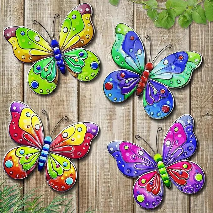 ULENDIS 4 Pack Metal Butterfly Wall Decor, Outdoor Fence Wall Art Decor, Hanging Decoration for Garden Backyard Living Room Balcony Patio Indoor(B) by GreenHaven Gardens