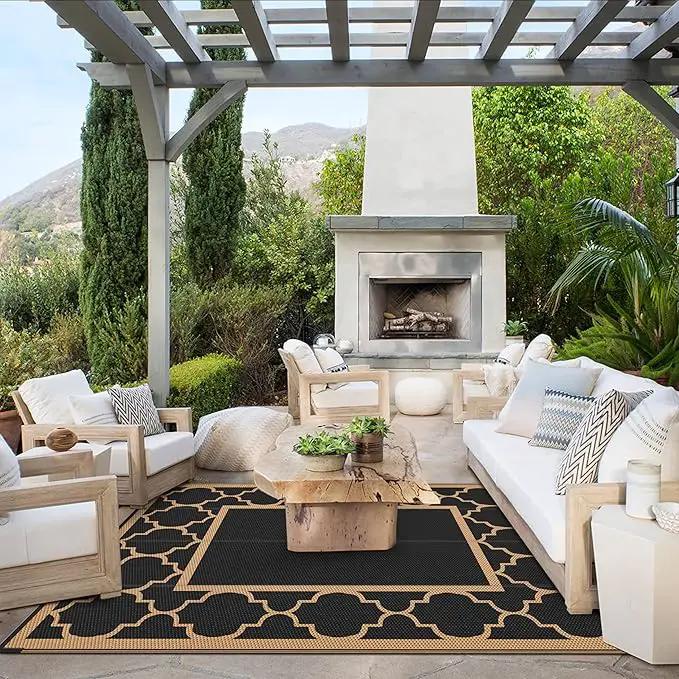 GENIMO 4 ' x 6 ' Outdoor Rug for Patio Clearance, Waterproof Indoor Outdoor Plastic Straw Rugs Carpet, Reversible Outside Area Rv Mat for Camping, Balcony Porch, Deck, Picnic, Beach (Black & Brown) by GreenHaven Gardens