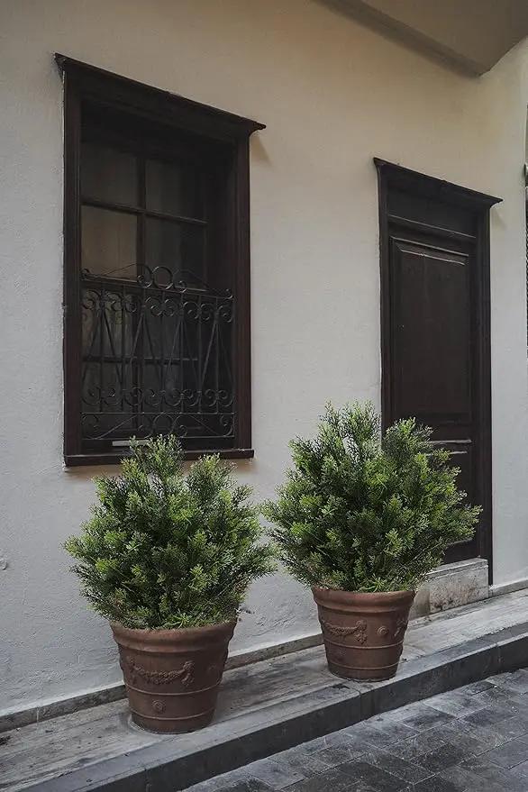 momoplant 31 Inch Tall Artificial Cedar Topiary Tree Set of 2 Faux Cypress Evergreen Potted Plants for Outdoor & Indoor Decor by GreenHaven Gardens