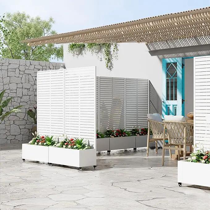 Casaphoria Metal Raised Garden Bed with Trellis and Wheels, 72"x35"x16" Planter Box for Climbing Plants, Vegetables & Vines, Features Drainage Holes and Privacy Screen (White-Louvered) by GreenHaven Gardens