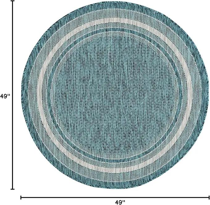 Unique Loom Outdoor Border Collection Area Rug - Soft Border (4' Round Teal/Ivory) by GreenHaven Gardens