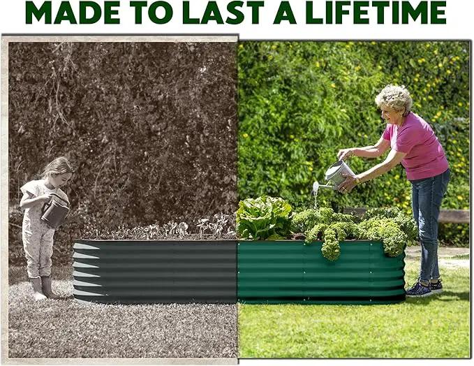9-in-1 Galvanized Steel Raised Garden Bed // 8×2×1.5 ft Modular Planter for Gardening, Vegetables, Flowers // 18" Tall Metal Raised Garden Beds Outdoor (Dark Green) // Patented Design Planter Box by GreenHaven Gardens