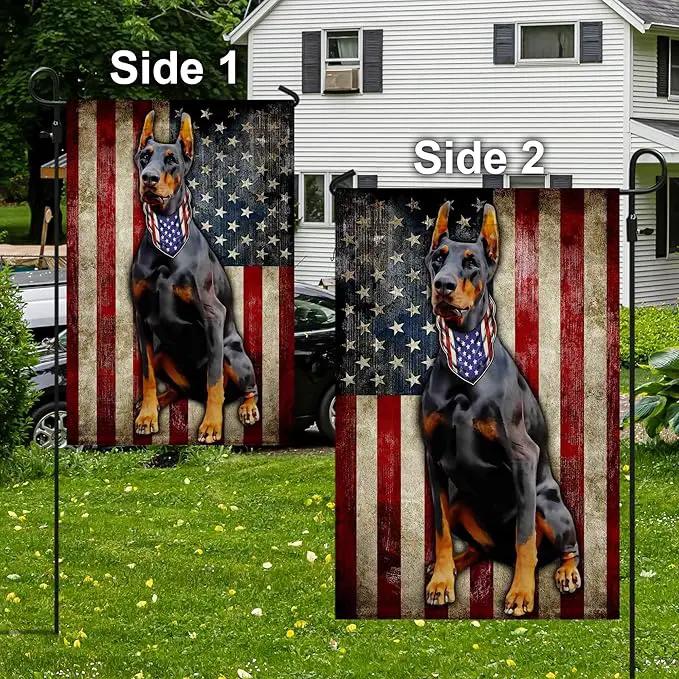 FLAGWIX American Flags - Doberman Pinscher Flag, 4th of July Decorations for Inside, Outside, Garden Flag (11.5" x 17.5") - USA House Garden Flags Premium Polyester, Decorative Outdoor Flags by GreenHaven Gardens