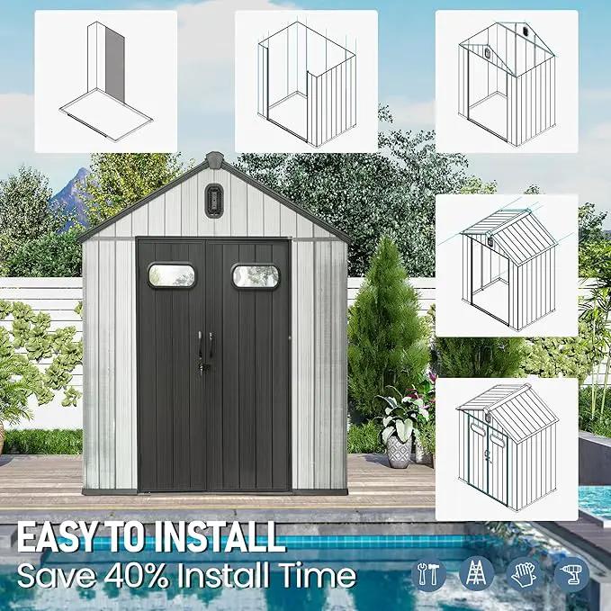 Domi 6x4 FT Outdoor Resin Storage Shed, All-Weather Double-Wall Storage Building for Backyard, Garden, Lawn Tools, Mower, Bike & Pool Equipment, Lockable Doors, Ventilated Roof, Grey by GreenHaven Gardens
