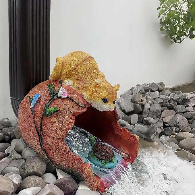 Funny Cat Garden Sculpture & Statue, Outdoor Decor Ornament, Gutter Diverter Rain, Downspout Extender, Eco-Friendly Resin, Splash Block, Perfect for 3"x4" Gutters, Unique Gift by GreenHaven Gardens