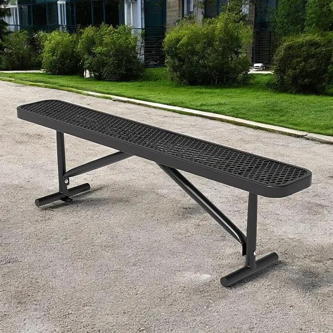 72" L Steel Flat Bench Garden Bench, Black Outdoor Park Bench Weather-Resistant Steel Metal, Patio Seating for Front Porch Backyard Park Outside, Metal Benches for Outside to dodrill to Ground by GreenHaven Gardens