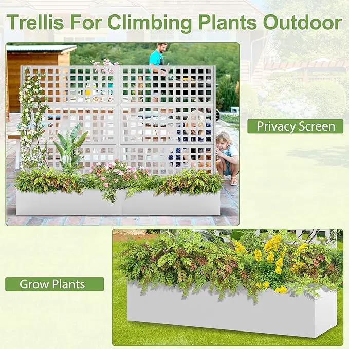 Metal Raised Garden Bed, Trellis Planters Bed with Drainage Holes for Climbing Plants, Vegetables Outdoor Privacy Screen with Planter Box 73"x47"x16", White by GreenHaven Gardens