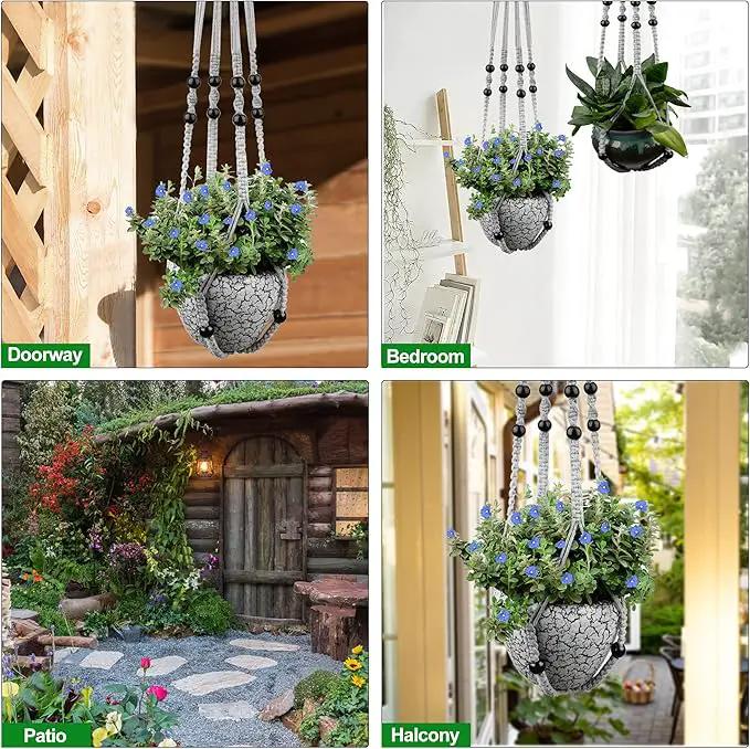 RIFNY Macrame Plant Hanger for 5 to 10 Inch Plant Pots, 35 Inch Indoor Handmade Woven Rope Hanger Kits with Hooks and Wood Beads, Hanging Planter Basket Holder for Boho Home Decor (Grey, 3 Pack) by GreenHaven Gardens