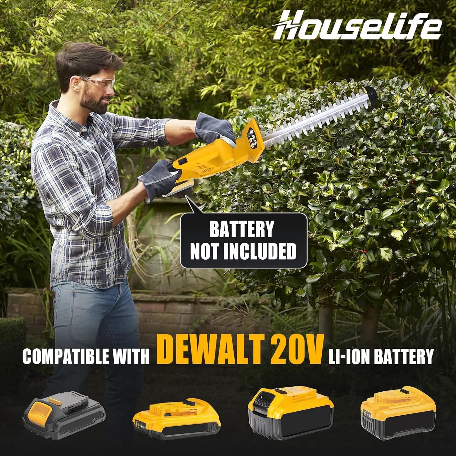 Houselife Cordless Hedge Trimmer and Leaf Blower Combo Compatible with Dewalt 20V Max Battery (Tool Only), 18'' Battery Powered Hedge Trimmers and Electric Leaf Blowers Lawn Care, Yard, Garden by GreenHaven Gardens