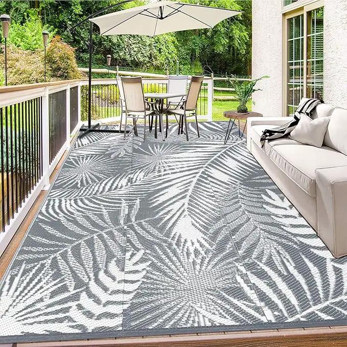 HiiARug Outdoor Reversible Plastic Straw Rug, 9'x12', Cool Gray, Large Patio Mat for RV, Backyard, Deck, Picnic, Beach, Trailer, Camping by GreenHaven Gardens