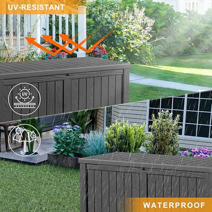 120 Gallon Outdoor Deck Box,Storage Lockable Waterproof Patio Furniture,Garden Tools,Cushions,Pool Accessories Outside Storage Resin Box(Black) by GreenHaven Gardens