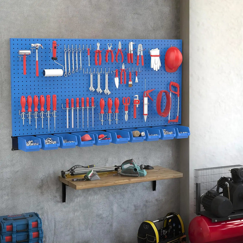 Ultrawall Pegboard Wall Organizer, Blue Metal Peg Board Panels, Garage Storage System with Hooks and Storage Bins, 59pcs by GreenHaven Gardens