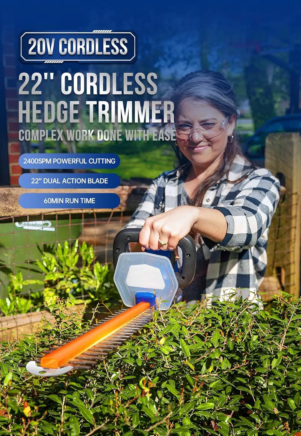 WILD BADGER POWER 20v Hedge Trimmer Upgrated, 22" Cordless with Guard & Bumper, Lightweight, Powerful, 2.0AH Battery and Charger Included by GreenHaven Gardens