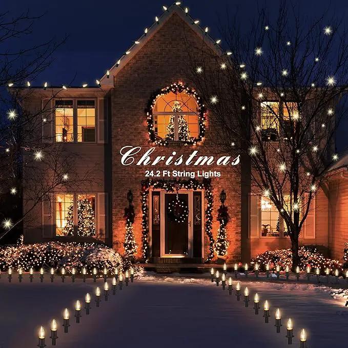 Outdoor Warm Christmas Pathway Lights, 24.2ft 20 Lights with Stakes, Outside Walkway Marker, C9 Christmas Decor, Driveway Decorations, Waterproof, Hanging or Plugging by GreenHaven Gardens