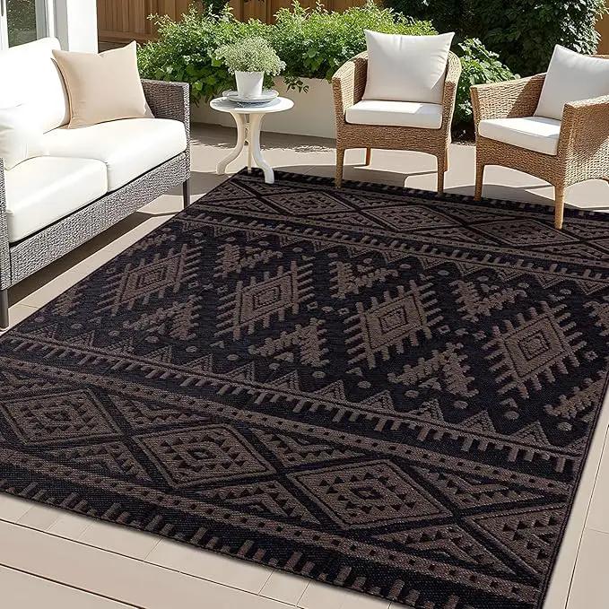 OLANLY Outdoor Rug Waterproof 4x6 ft, Reversible Outdoor Plastic Straw Rug, Boho Patio Rug, Indoor Outdoor Carpet, RV Mat Outside for Patio, Camp, Picnic, Balcony, Deck, Backyard, Black & Brown by GreenHaven Gardens