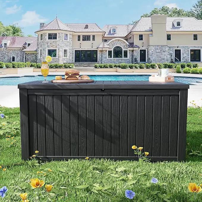 200 Gallon Outdoor Storage Box - Waterproof Patio Deck Box for Outside Deliveries, All-Weather Resin Bin with Lock for Cushions & Tools, UV-Resistant, Matte Black by GreenHaven Gardens