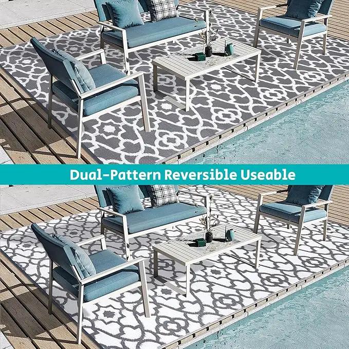 HEBE Outdoor Rug Waterproof 8x10, Plastic Straw Rug Camping Rug, Reversible Outdoor Patio Rugs RV Mat Clearance, Indoor Outside Floor Carpet for Porch,Deck,Camper,Balcony,Backyard by GreenHaven Gardens