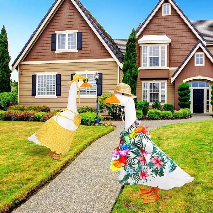 2 Set Hawaiian Luau Porch Goose Outfit for Lawn 23'' Plastic Goose Clothes Costume Summer Outdoor Decor(Bikini) by GreenHaven Gardens