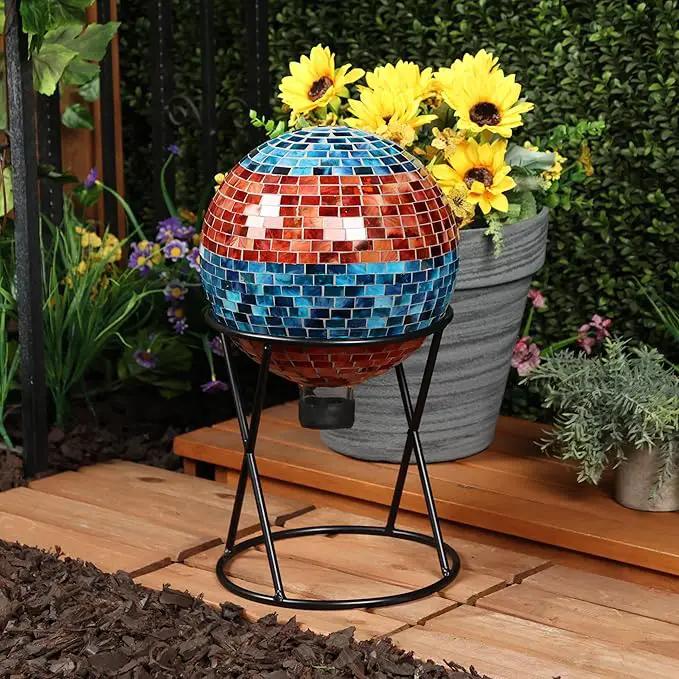 Alpine Corporation HGY292 Striped Mosaic Gazing Globe, Stylish Décor for Garden, Patio, & Lawn, 12" H, Orange and Turquoise by GreenHaven Gardens