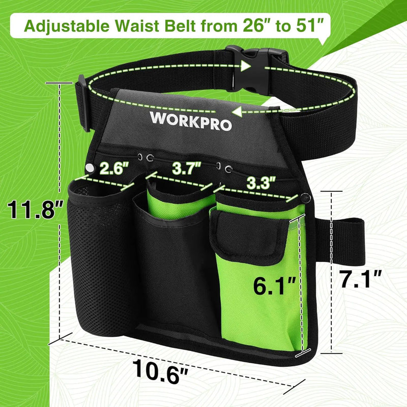 WORKPRO 2-Piece Pruning Shears and Garden Tool Belt Set, Gardening Belt with 5 Pockets and Adjustable Waist Belt, 8" Bypass Garden Shears and 8'' Handing Pruner with Steel Straight Blade by GreenHaven Gardens