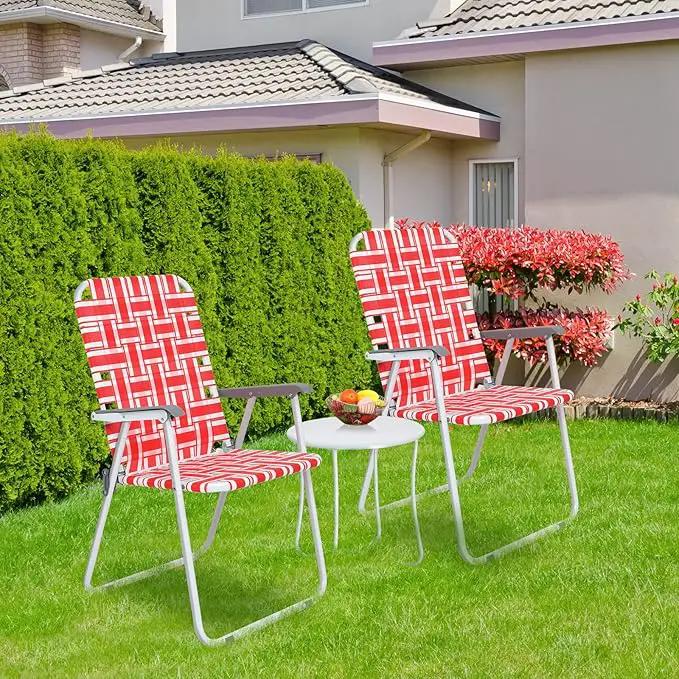 VINGLI Patio Lawn Webbed Folding Chairs Set of 4, Outdoor Beach Chair Portable Dining Chair for ir for Outdoor Yard, Garden(Red, Classic) by GreenHaven Gardens