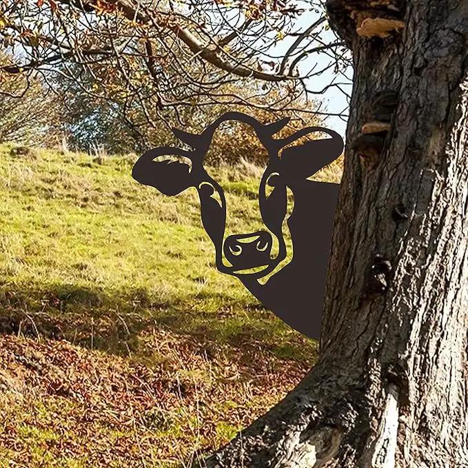 Cow Metal Art Farm Garden Decor Garden Fence Decoration Outdoor Decoration for Farmhouse Yard Lawn by GreenHaven Gardens