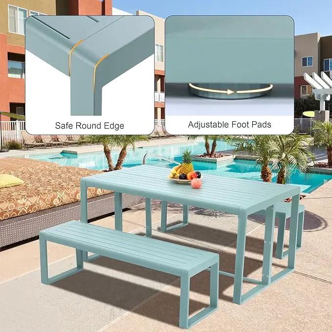 Aoodor 3-Piece Outdoor Patio Dining Set, Aluminum Furniture Set with 1 Rectangular Picnic Table and 2 Benches for Garden, Lawn, Yard by GreenHaven Gardens