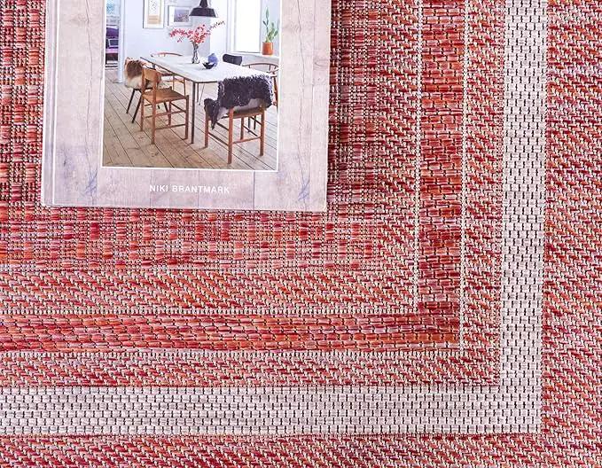 Unique Loom Outdoor Border Collection Area Rug - Soft Border (5' 3" x 8' Rectangle, Rust Red/ Ivory) by GreenHaven Gardens