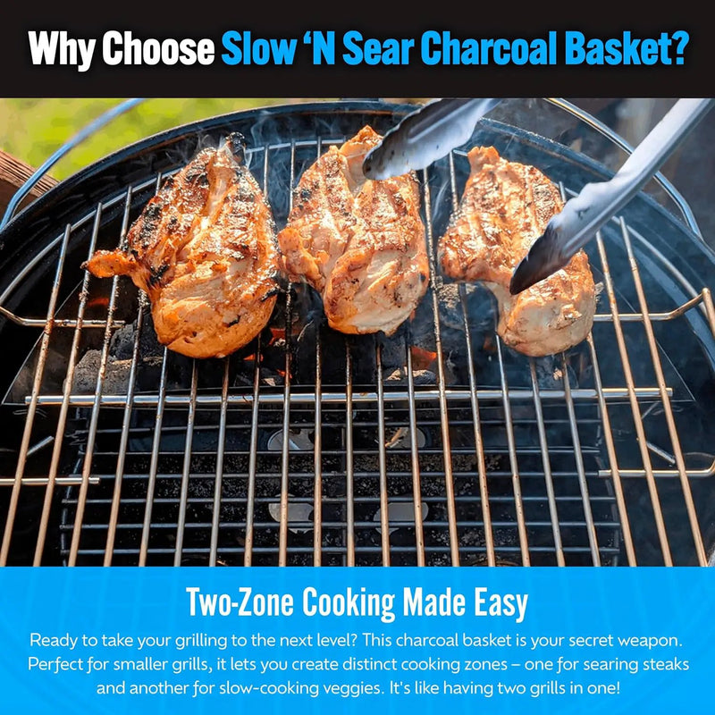 SnS Grills Slow ‘N Sear Charcoal Inserts for Low ‘N Slow & High-Heat Cooking - Patented Stainless Steel Accessories for Kettle Grills - Charcoal Basket 18" by GreenHaven Gardens