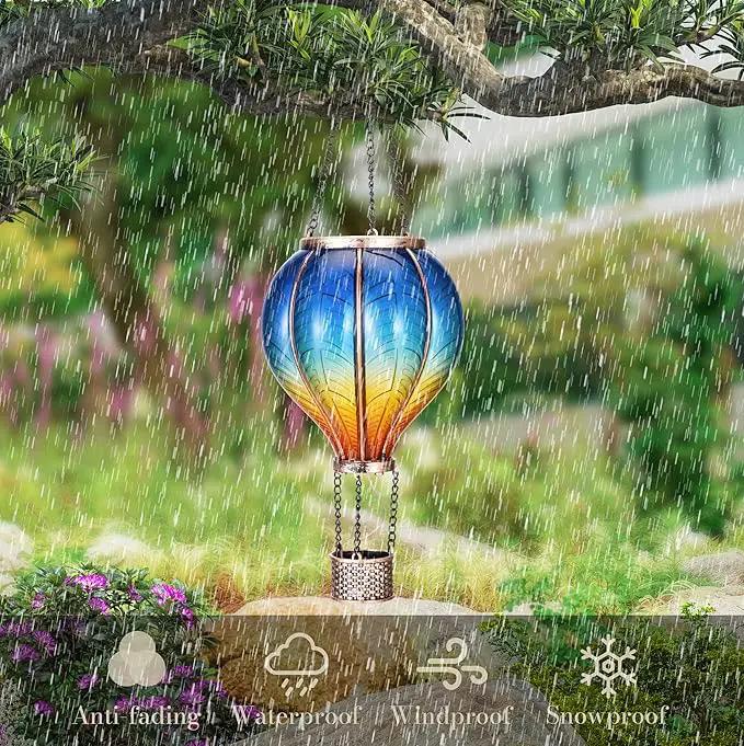 TERESA'S COLLECTIONS 2 Pack Hanging Solar Lantern Outdoor Garden Decor for Valentine,Waterproof Plastic Hot Air Balloon Blue Flickering Flame Effect Lantern for Yard Tree,Gift for Mom,18" by GreenHaven Gardens